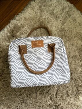Fit + Fresh Gray Geometric Tote with Tan Handles